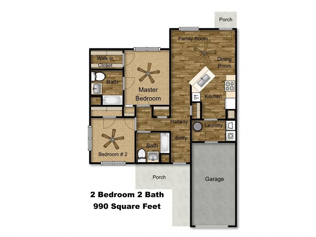Floor plan for 2 beds, 2 baths, 1096 sqft